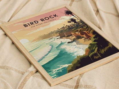 Bird Rock, San Diego, California - Wall Art Poster Design Travel Print Surfer Surfing Spot Waves Ocean Beach Gift