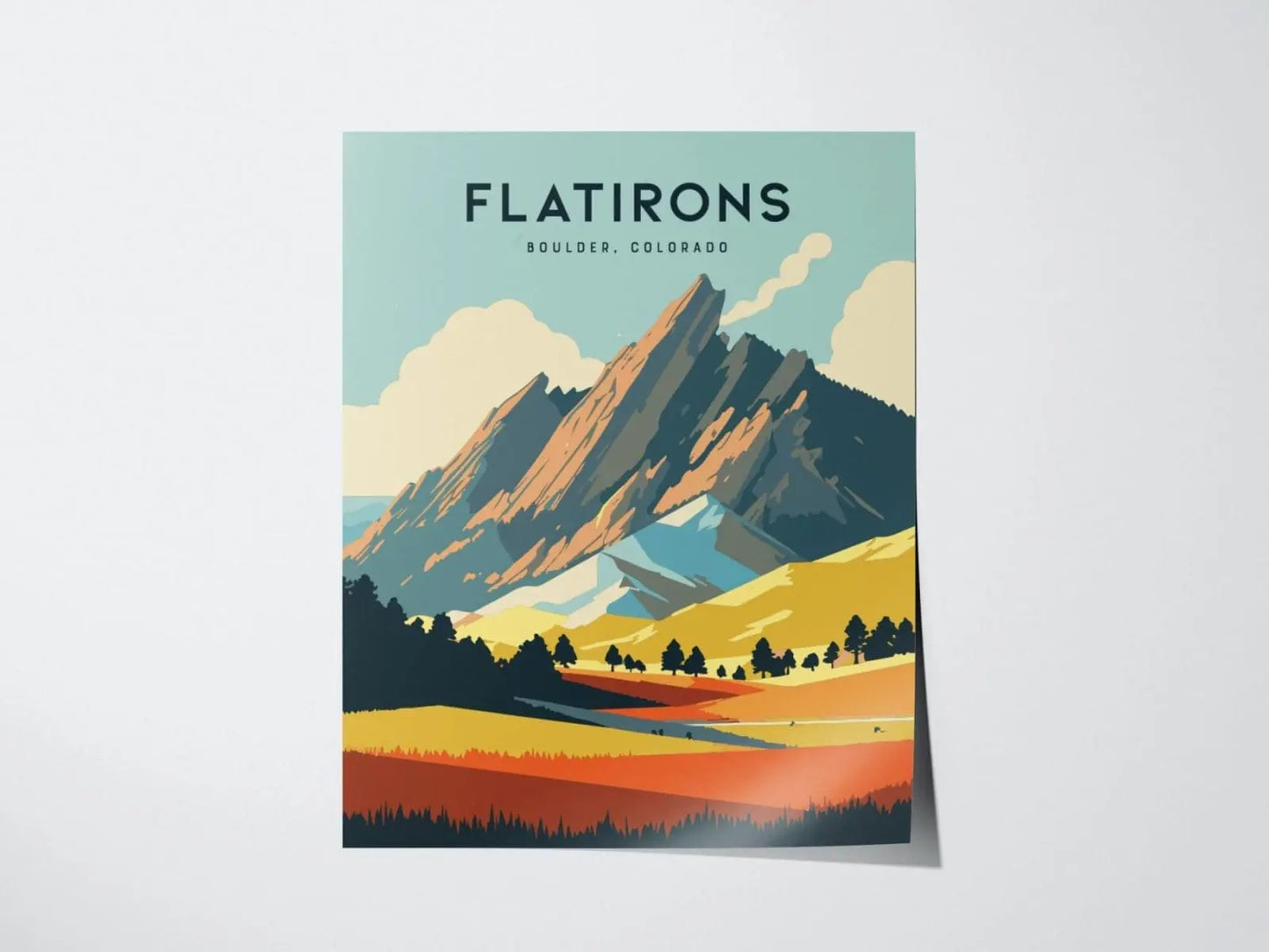 Flatirons, Boulder, Colorado - Chataqua Trail Wall Art Poster Design Travel Print Mountains Hiker Backpacker Rock Climber Gift