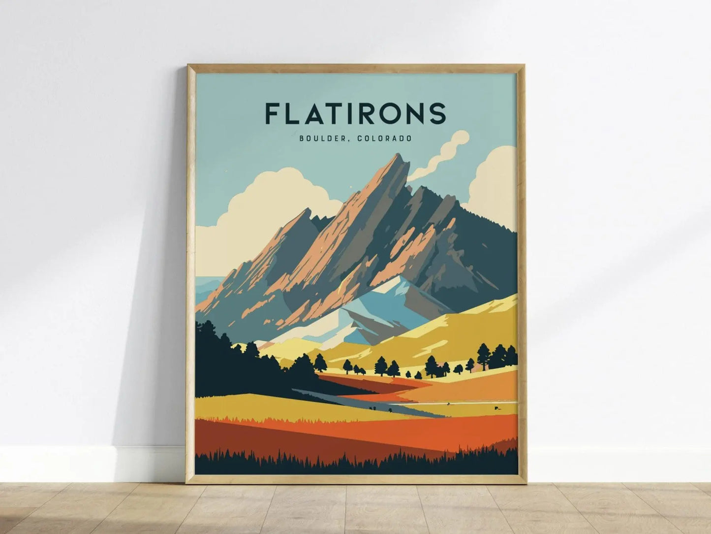 Flatirons, Boulder, Colorado - Chataqua Trail Wall Art Poster Design Travel Print Mountains Hiker Backpacker Rock Climber Gift