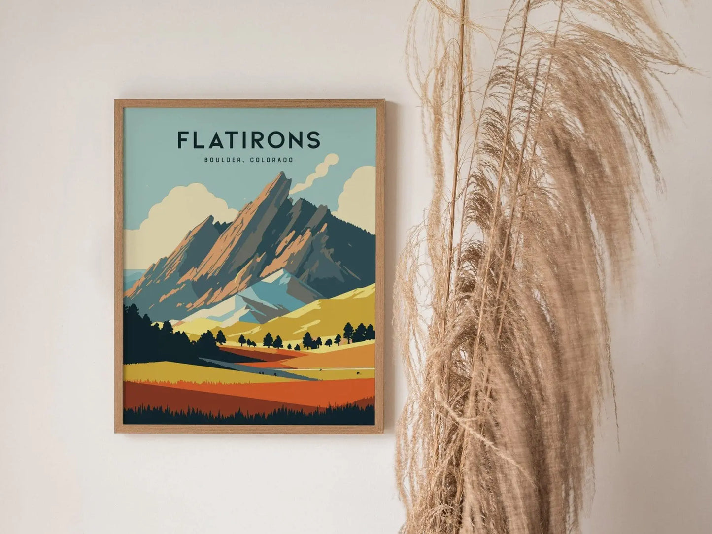 Flatirons, Boulder, Colorado - Chataqua Trail Wall Art Poster Design Travel Print Mountains Hiker Backpacker Rock Climber Gift