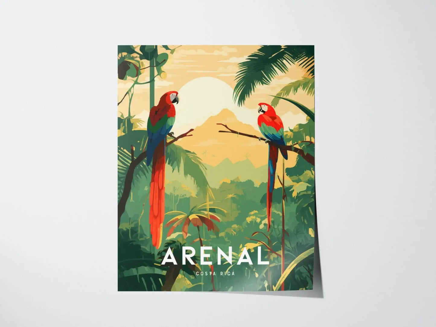 Arenal Volcano, Costa Rica, Central America - Wall Art Poster Design Travel Framed Print Tropical Jungle Parrot Gift