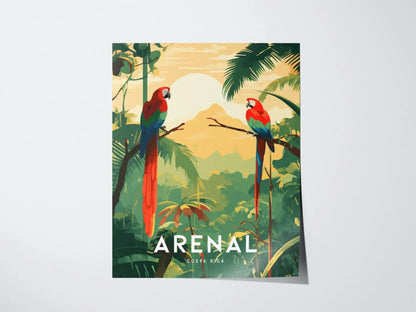 Arenal Volcano, Costa Rica, Central America - Wall Art Poster Design Travel Framed Print Tropical Jungle Parrot Gift