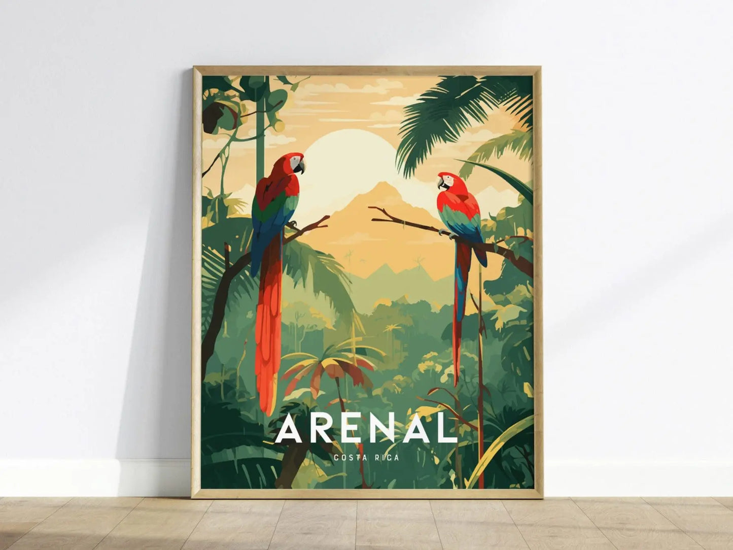 Arenal Volcano, Costa Rica, Central America - Wall Art Poster Design Travel Framed Print Tropical Jungle Parrot Gift