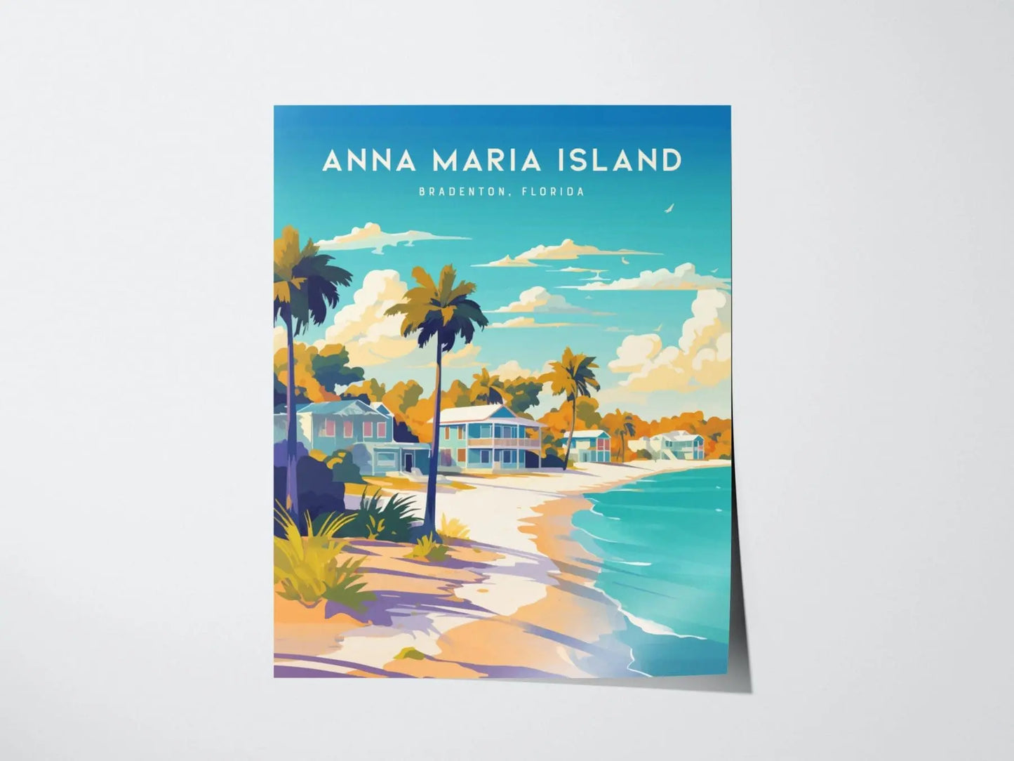 Anna Maria Island Framed Wall Art | Bradenton Beach Poster Design | Florida Ocean Unframed Print | Coastal Vacation Rental Home Decor