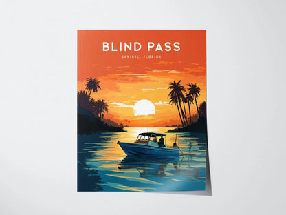 Blind Pass, Sanibel, Captiva, Fort Myers, Florida - Wall Art Artwork Poster Design Travel Island Beach Fishing Fisherman Sunset Print Gift