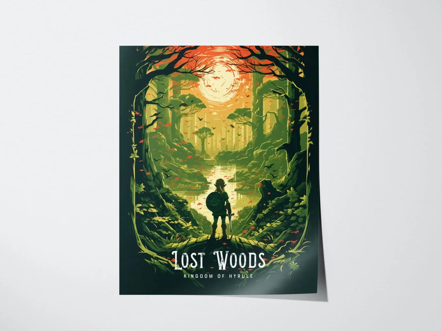 Zelda Lost Woods Framed Wall Art | Hyrule Forest Poster Design | Link Unframed Print | Gamer Fantasy Legend TOTK Home Decor Collection Set