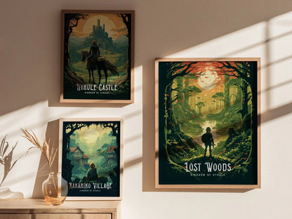 Zelda Lost Woods Framed Wall Art | Hyrule Forest Poster Design | Link Unframed Print | Gamer Fantasy Legend TOTK Home Decor Collection Set