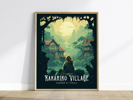 Framed fantasy art print inspired by Kakariko Village from Breath of the Wild
