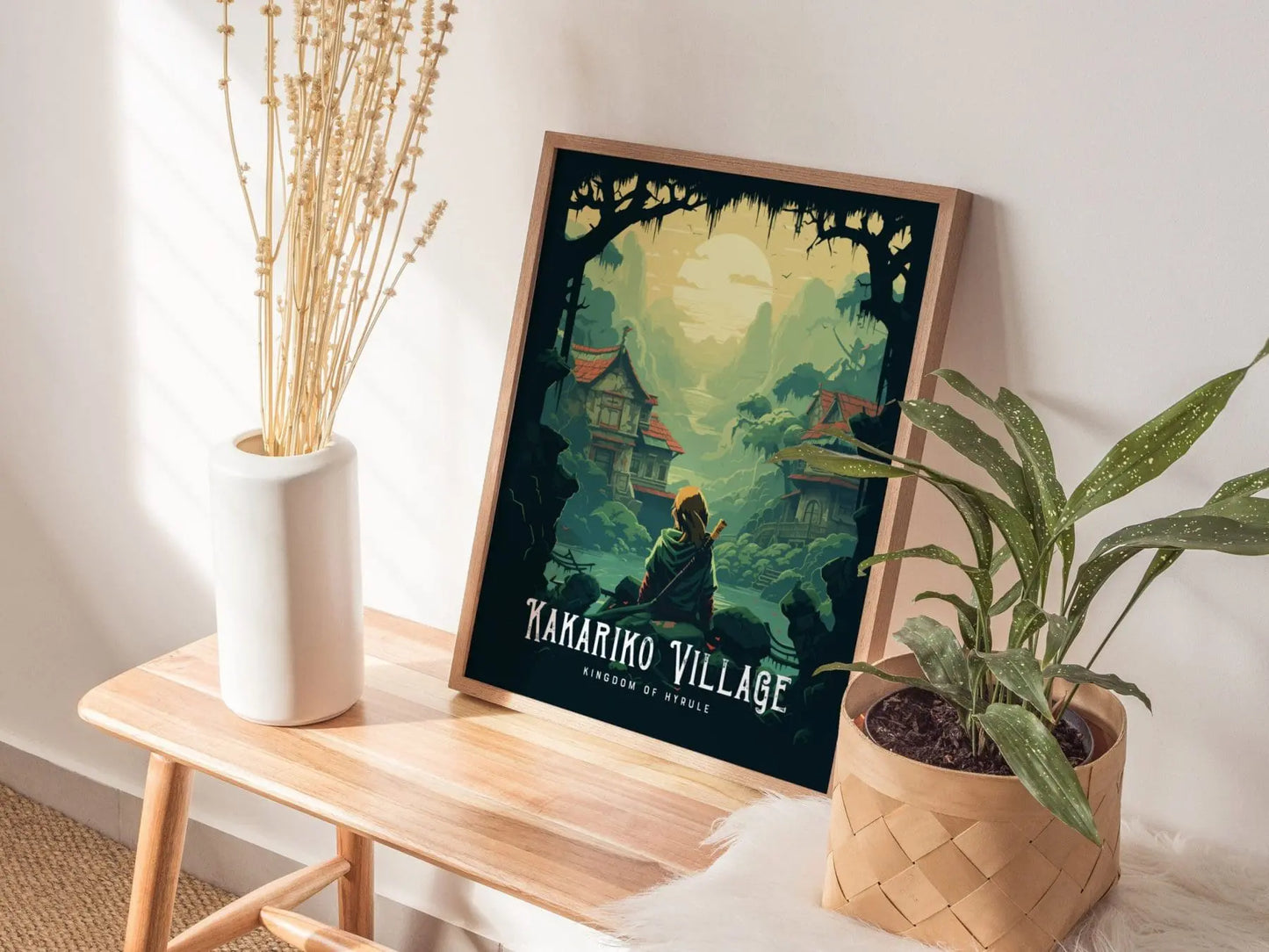 Zelda Kakariko Village Framed Wall Art | Hyrule Poster Design | Link Unframed Print | Gamer Legend TOTK BOTW JRPG Home Decor Collection Set