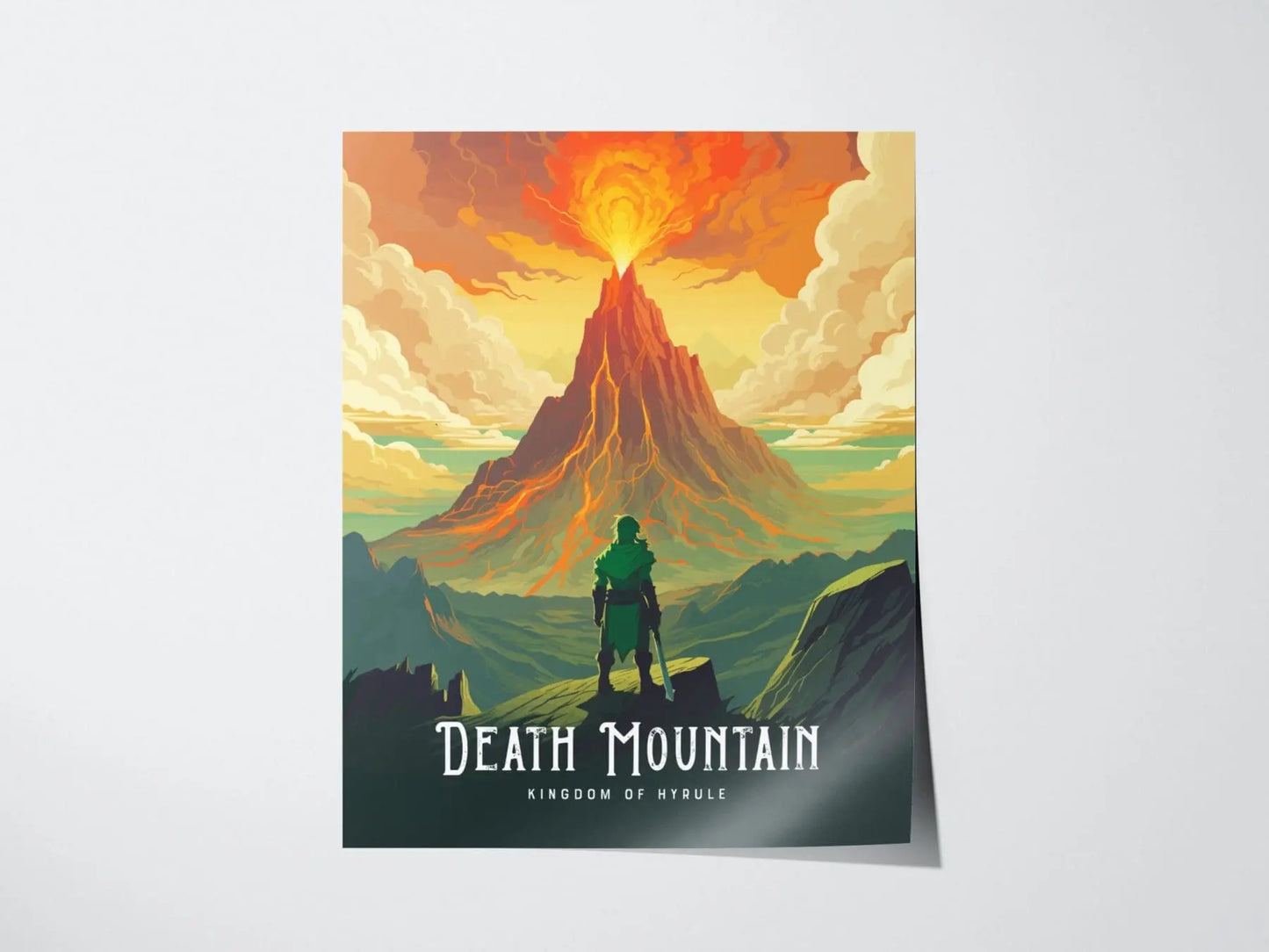 Zelda Death Mountain Framed Wall Art | Hyrule Poster Design, Link Volcano Unframed Print, Gamer Gift Legend BOTW TOTK Decor Collection Set