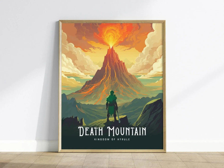 Zelda Death Mountain Framed Wall Art | Hyrule Poster Design, Link Volcano Unframed Print, Gamer Gift Legend BOTW TOTK Decor Collection Set - Swell Scenes