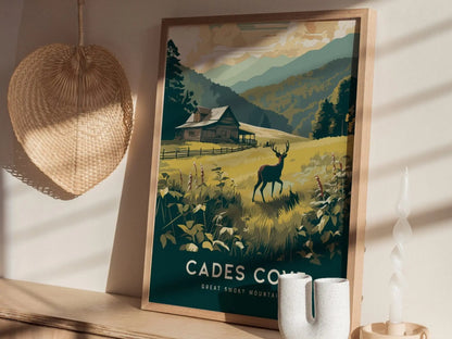 Cades Cove, Tennessee, North Carolina, Great Smoky Mountains National Park - Wall Art Poster Print Design Travel Nature Hiker Adventure Gift