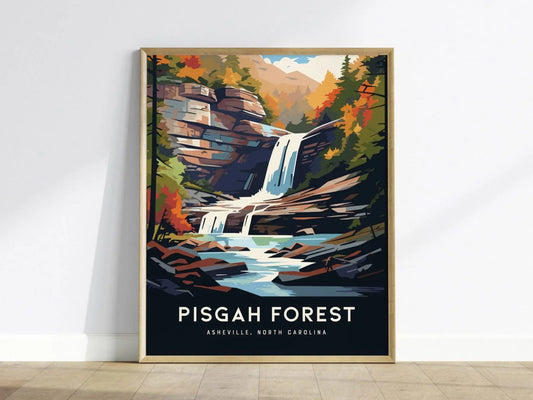 Pisgah Forest, Asheville, North Carolina Mountains - Framed Wall Art Poster Design Travel Print Hiker Backpacker Waterfall Gift Home Decor