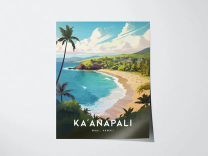 Ka'anapali, Lahaina, West Maui, Hawaii - Kaanapali Napili Kahana Vacation Wall Art Poster Design Travel Island Framed Memorial Print Gift