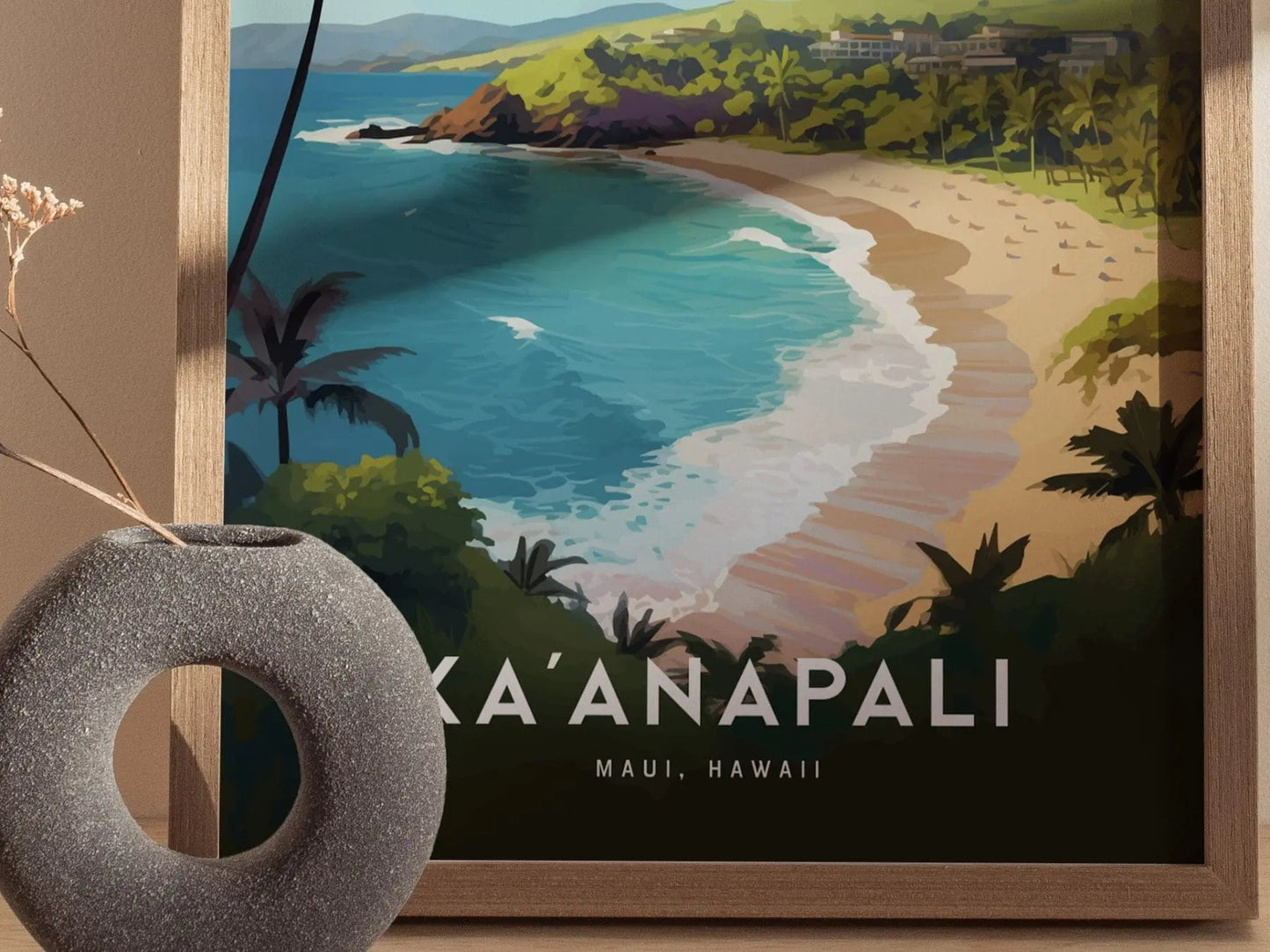 Ka'anapali, Lahaina, West Maui, Hawaii - Kaanapali Napili Kahana Vacation Wall Art Poster Design Travel Island Framed Memorial Print Gift