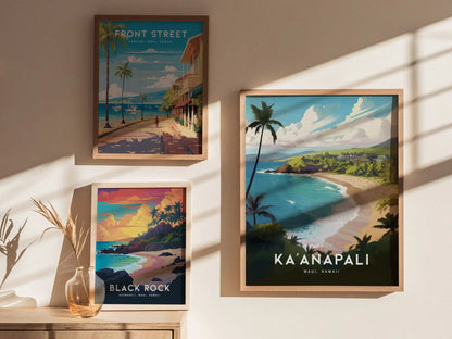 Ka'anapali, Lahaina, West Maui, Hawaii - Kaanapali Napili Kahana Vacation Wall Art Poster Design Travel Island Framed Memorial Print Gift