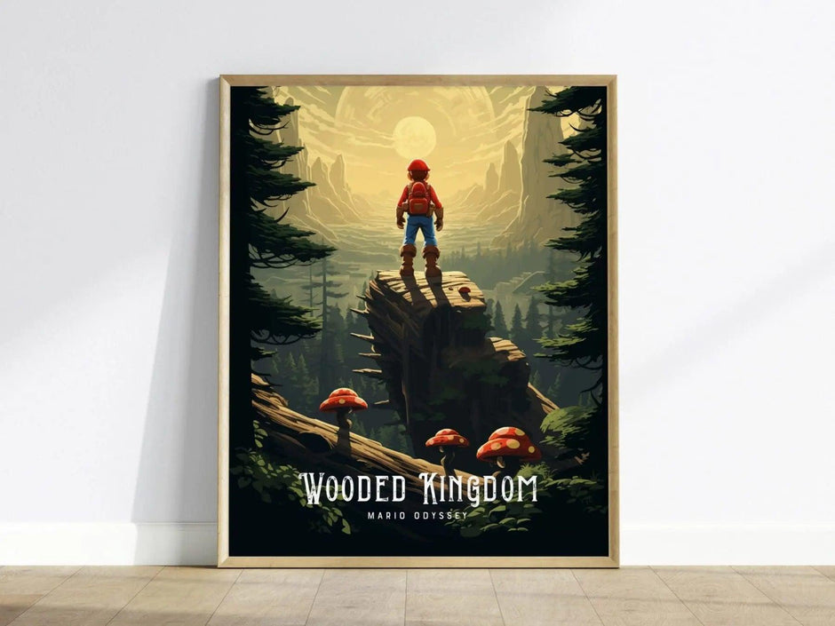 Mario Odyssey Wooded Kingdom Framed Wall Art | Toad Woods Poster Design | Super Mushroom Print | Gamer Fantasy Home Decor Collection Set - Swell Scenes
