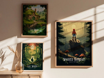 Mario Odyssey Wooded Kingdom Framed Wall Art | Toad Woods Poster Design | Super Mushroom Print | Gamer Fantasy Home Decor Collection Set