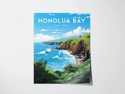 Honolua Bay, West Maui, Hawaii - Lahaina Kapalua Vacation Wall Art Poster Design Travel Island Framed Memorial Print Surfer Surfing Gift Set