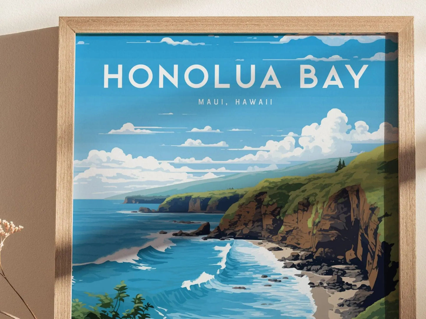 Honolua Bay, West Maui, Hawaii - Lahaina Kapalua Vacation Wall Art Poster Design Travel Island Framed Memorial Print Surfer Surfing Gift Set