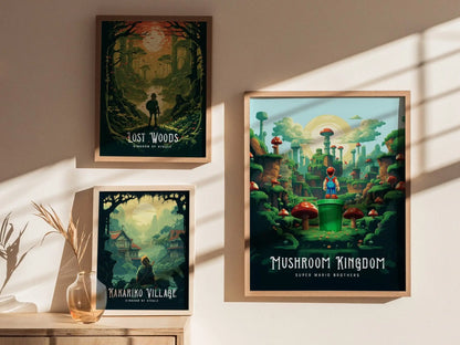 Mario Brothers Movie Mushroom Kingdom Framed Wall Art | Toad Woods Poster Design | Super Bros Print | Gamer Fantasy Home Decor Collection