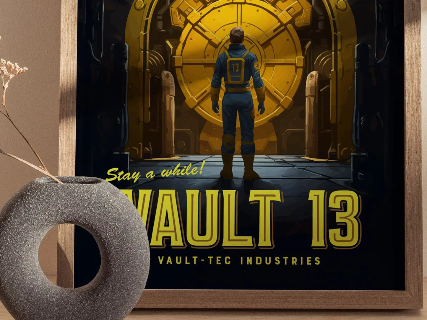 Fallout Game Fan Vault 13 Framed Wall Art | Apocalyptic Gamer Poster Design, Nuclear Prepper Series Print Gift Set RPG Home Decor Collection