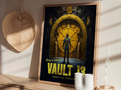 Fallout Game Fan Vault 13 Framed Wall Art | Apocalyptic Gamer Poster Design, Nuclear Prepper Series Print Gift Set RPG Home Decor Collection