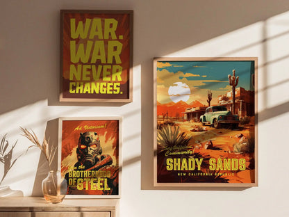 Fallout Game Shady Sands Framed Wall Art | Apocalyptic Gamer Fan Poster Design Nuclear Prepper Series Print Gift Set RPG Dystopia Room Decor