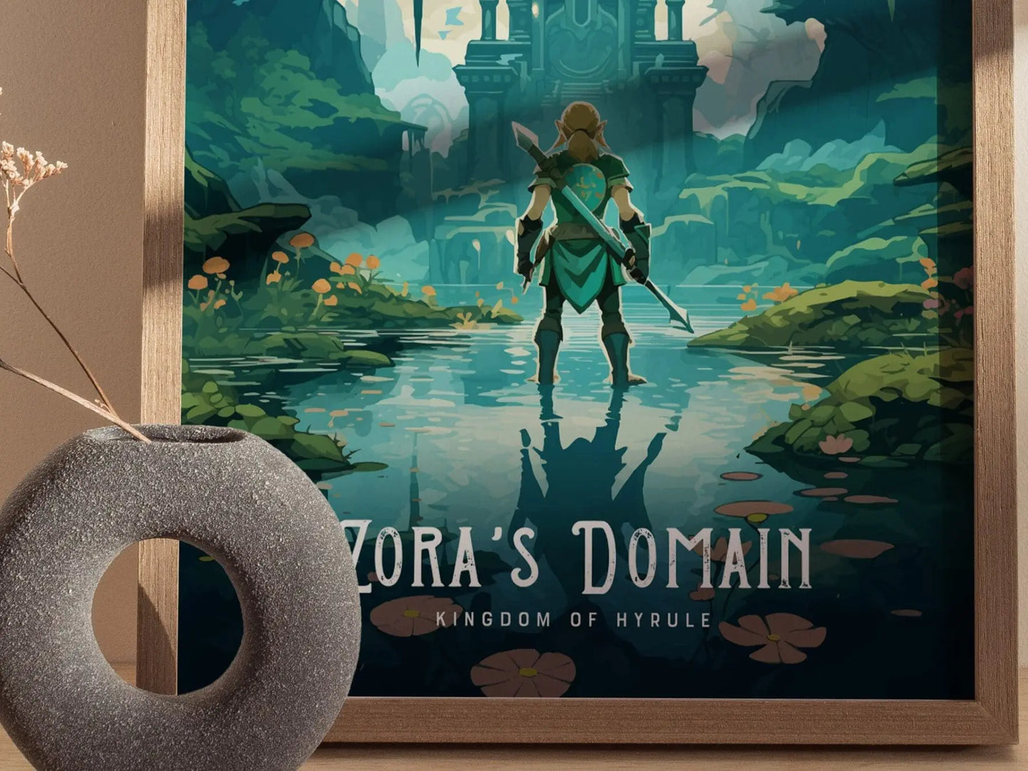 Zelda Zora&#39;s Domain Framed Wall Art | Hyrule Zora Poster Design, Link BOTW Unframed Print, Gamer Gift Legend TOTK Home Decor Collection Set