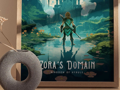 Zelda Zora&#39;s Domain Framed Wall Art | Hyrule Zora Poster Design, Link BOTW Unframed Print, Gamer Gift Legend TOTK Home Decor Collection Set