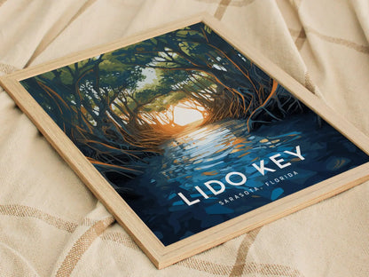 Lido Key, Sarasota, Florida Framed Wall Art - Paddle Mangroves Beach Vacation Poster Design Travel Island Print Kayaker Paddleboard Gift