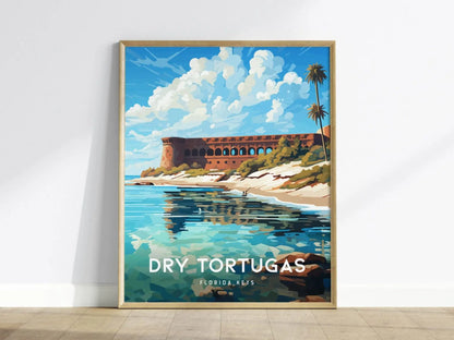 Dry Tortugas National Park, Florida Keys Framed Wall Art - Tortuga Fort Jefferson Gulf Island Beach Camping Poster Design Travel Print Gift