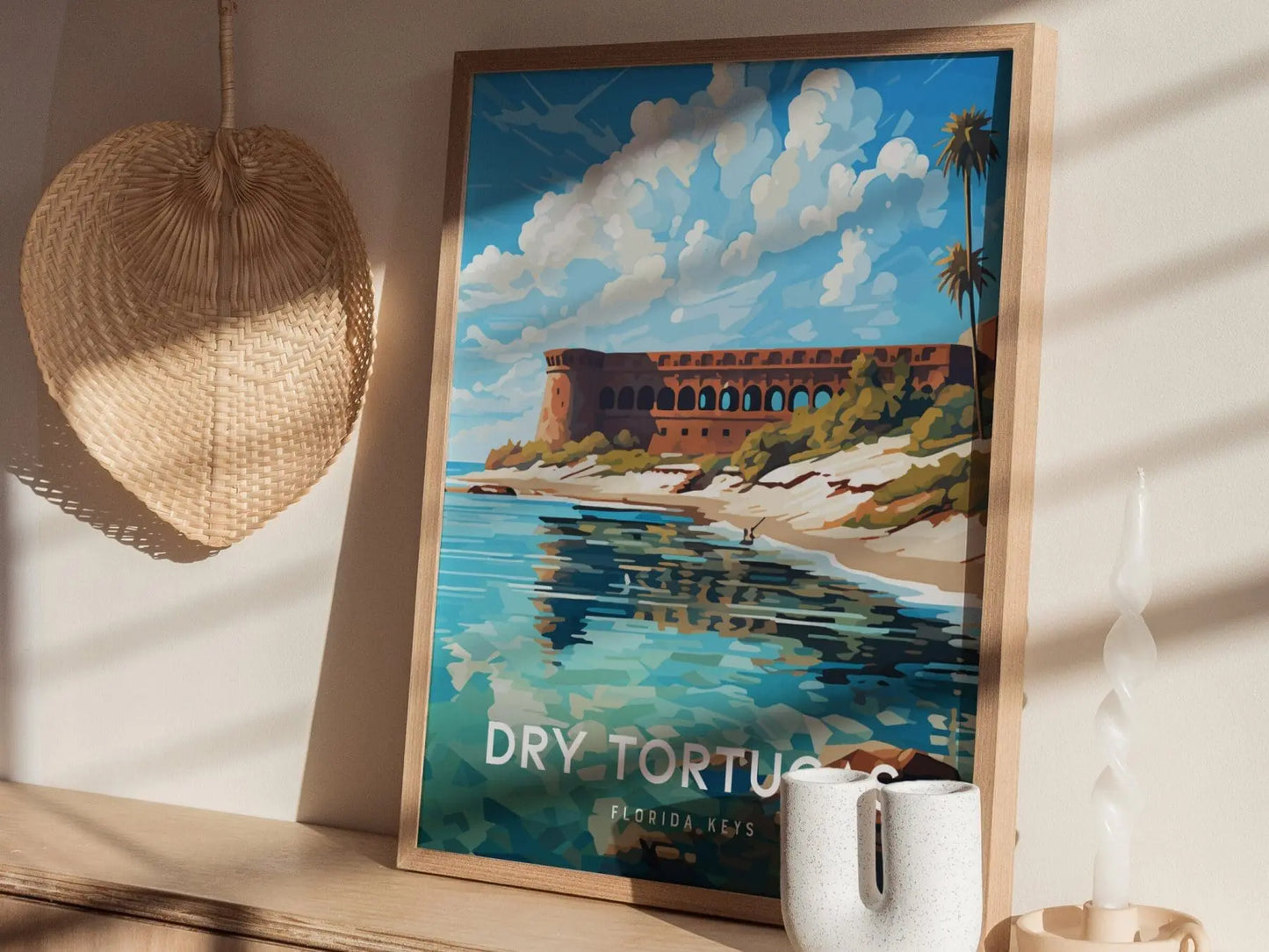 Dry Tortugas National Park, Florida Keys Framed Wall Art - Tortuga Fort Jefferson Gulf Island Beach Camping Poster Design Travel Print Gift