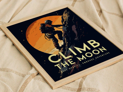 Rock Climb Moon Crater Framed Wall Art | Space Adventure Poster Design Climber Unframed Print Climbing Kids Room Sci-Fi Home Decor Gift Idea