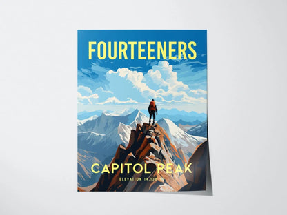 Capitol Peak Fourteener Colorado, Framed Wall Art | Rocky Mountains 14ers | 14er Climber Hiker Adventure Poster Print Gift Idea Home Decor