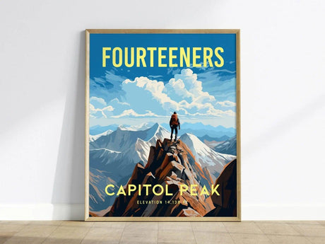 Capitol Peak Fourteener Colorado, Framed Wall Art | Rocky Mountains 14ers | 14er Climber Hiker Adventure Poster Print Gift Idea Home Decor - Swell Scenes