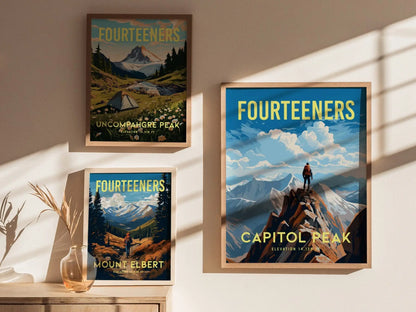 Capitol Peak Fourteener Colorado, Framed Wall Art | Rocky Mountains 14ers | 14er Climber Hiker Adventure Poster Print Gift Idea Home Decor