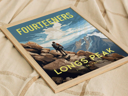 Longs Peak Estes Park Fourteener Colorado, Framed Wall Art | Rocky Mountains 14ers | 14er Climber Hiker Poster Print Gift Idea Home Decor