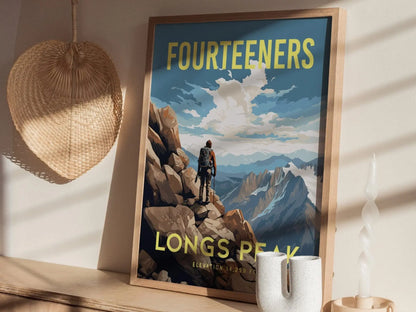 Longs Peak Estes Park Fourteener Colorado, Framed Wall Art | Rocky Mountains 14ers | 14er Climber Hiker Poster Print Gift Idea Home Decor