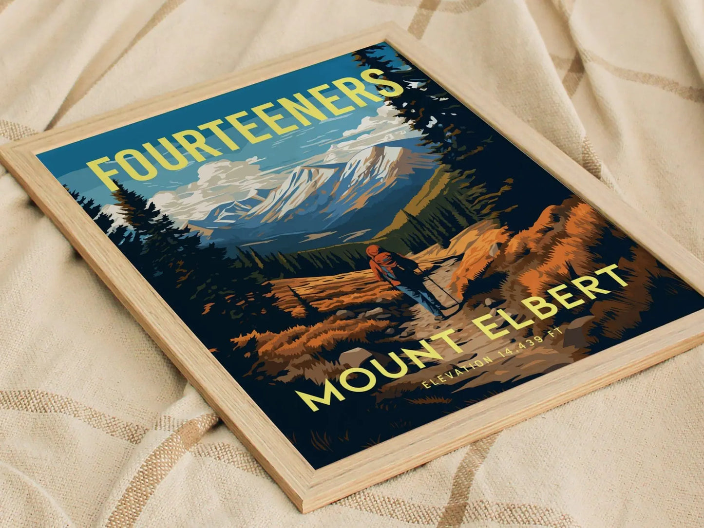 Mount Elbert Colorado Fourteener, Framed Wall Art | Rocky Mountains 14ers | 14er Climber Hiker Adventure Poster Print Gift Idea Home Decor