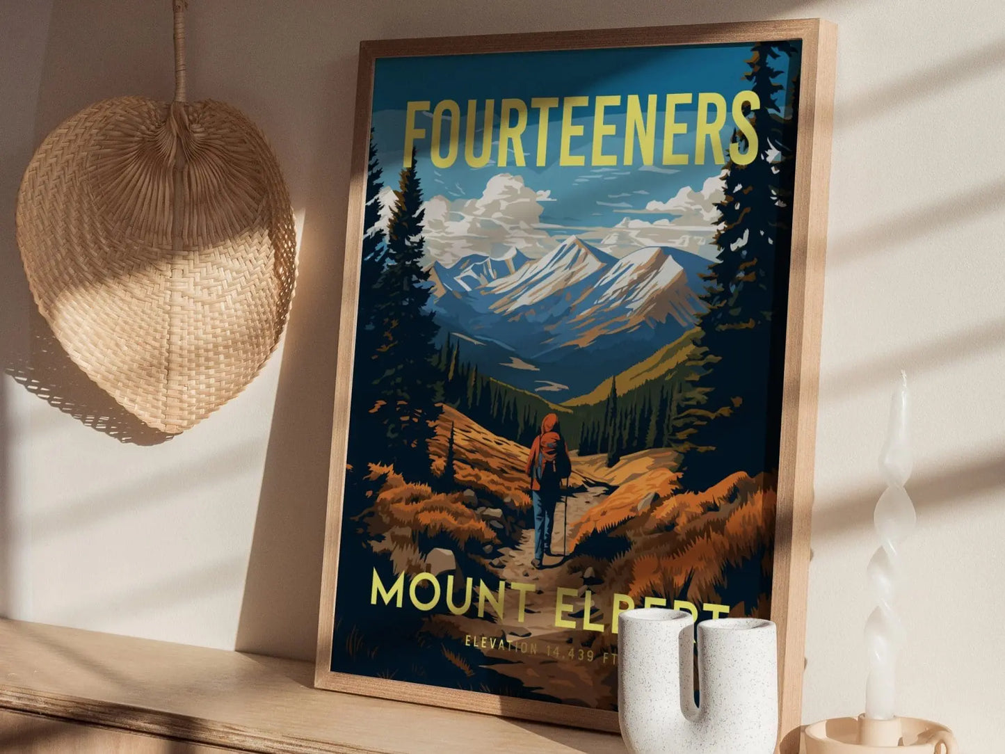 Mount Elbert Colorado Fourteener, Framed Wall Art | Rocky Mountains 14ers | 14er Climber Hiker Adventure Poster Print Gift Idea Home Decor