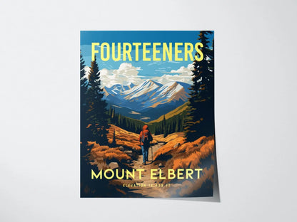 Mount Elbert Colorado Fourteener, Framed Wall Art | Rocky Mountains 14ers | 14er Climber Hiker Adventure Poster Print Gift Idea Home Decor