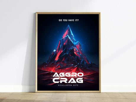 Aggro Crag poster with glowing beacons and stylized arena mountain