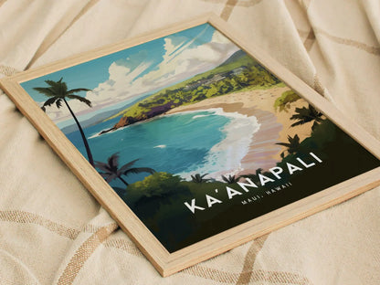 Ka'anapali, Lahaina, West Maui, Hawaii - Kaanapali Napili Kahana Vacation Wall Art Poster Design Travel Island Framed Memorial Print Gift