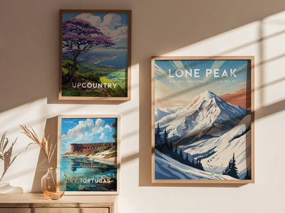 Lone Peak, Big Sky, Montana Framed Wall Art | Mountain Ski Resort Skiing Snowboard Poster Design Print Travel Artwork Summit Gift Decor