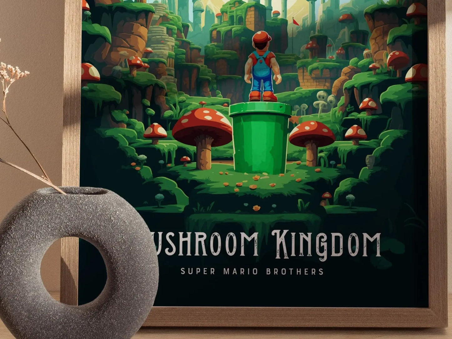 Mario Brothers Movie Mushroom Kingdom Framed Wall Art | Toad Woods Poster Design | Super Bros Print | Gamer Fantasy Home Decor Collection