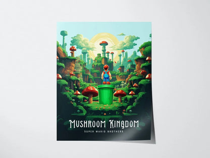 Mario Brothers Movie Mushroom Kingdom Framed Wall Art | Toad Woods Poster Design | Super Bros Print | Gamer Fantasy Home Decor Collection