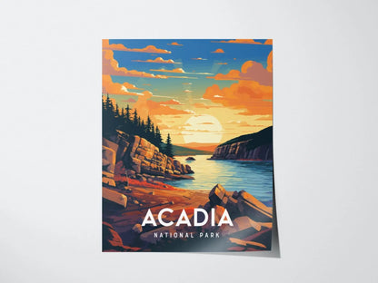 Acadia National Park, Maine, Framed Wall Art - Bar Harbor Poster Design Travel Print Hiker Adventure Gift Atlantic Coastal Home Decor