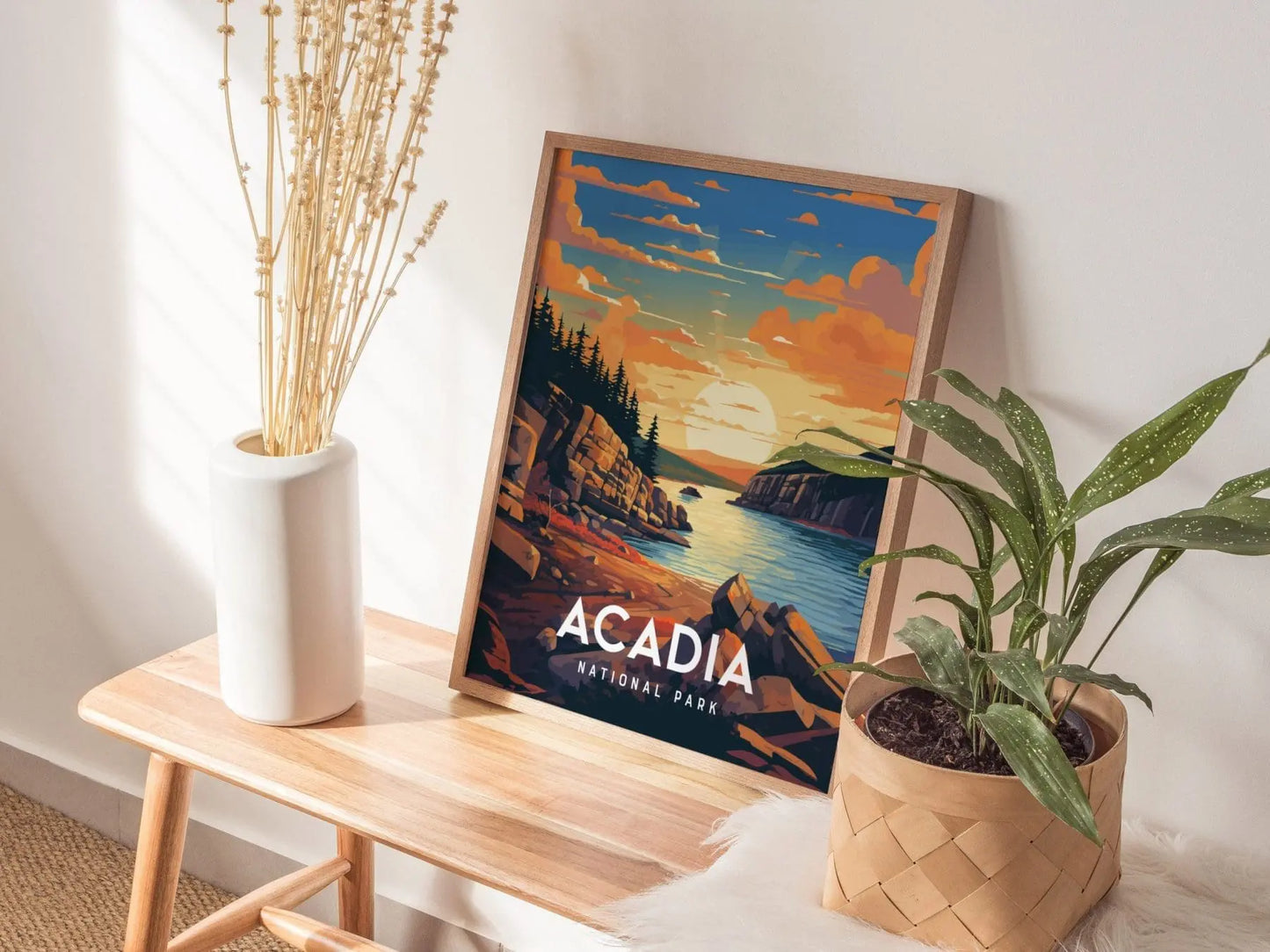 Acadia National Park, Maine, Framed Wall Art - Bar Harbor Poster Design Travel Print Hiker Adventure Gift Atlantic Coastal Home Decor