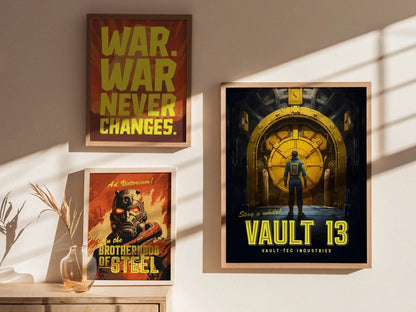 Fallout Game Fan Vault 13 Framed Wall Art | Apocalyptic Gamer Poster Design, Nuclear Prepper Series Print Gift Set RPG Home Decor Collection